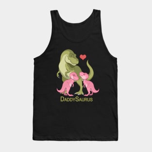 DaddySaurus T-Rex Father & Twin Baby Girl Dinosaurs Tank Top